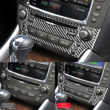 Piese decorative din fibră de carbon pentru panoul butoanelor AC Lexus IS (2006-2012) – material: fibră de carbon + epoxy cristal; logo tipărit: OK; tip: Altul