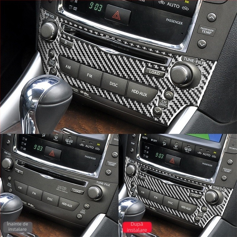 Piese decorative din fibră de carbon pentru panoul butoanelor AC Lexus IS (2006-2012) – material: fibră de carbon + epoxy cristal; logo tipărit: OK; tip: Altul