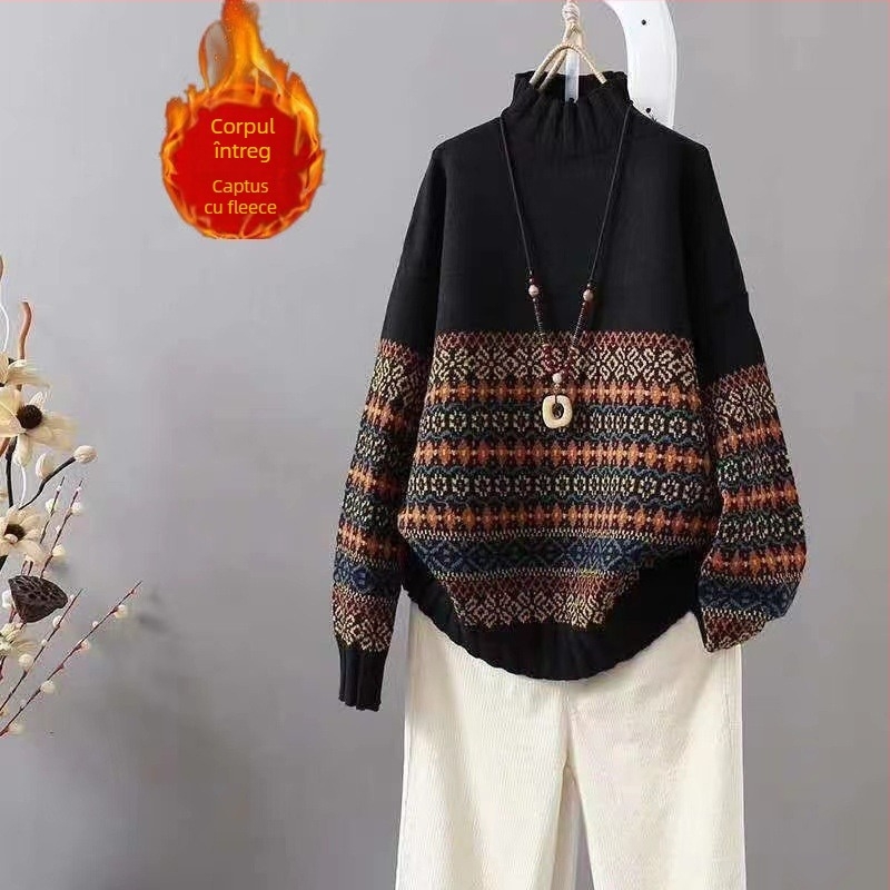 Cardigan tricotat din poliester, croială lejeră, mâneci lungi, guler semi-înalt, lungime 50–65 cm, stil urban toamnă-iarnă