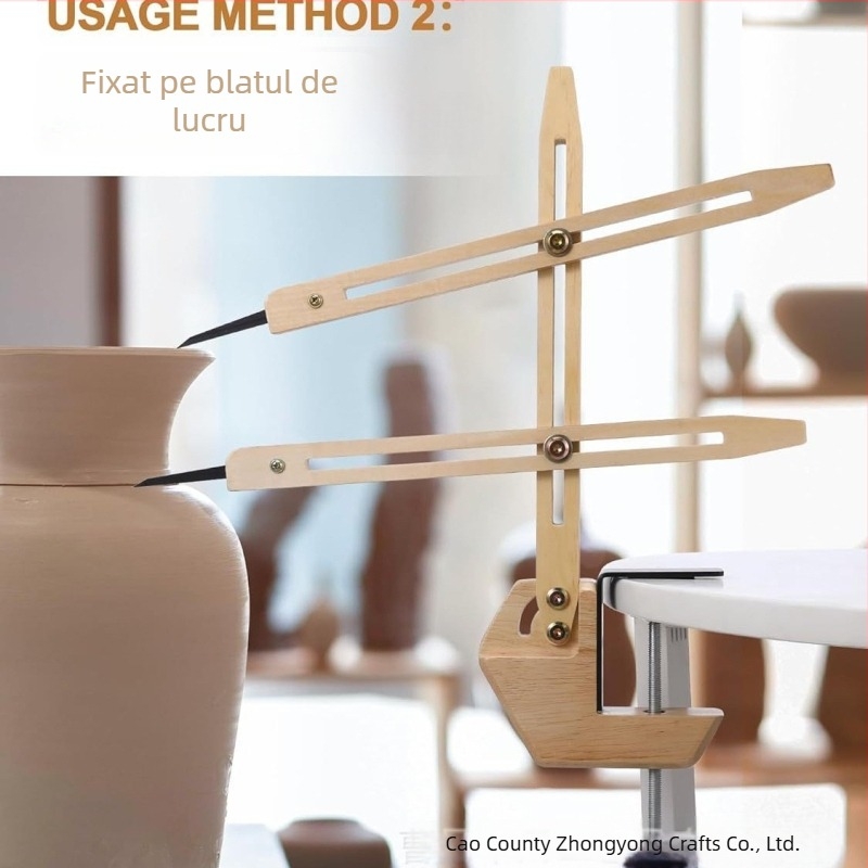 Unealtă din lemn pentru modelarea și poziționarea ceramicii, cu menținerea înălțimii de lucru — un auxiliar multifuncțional pentru tăiere și modelare
