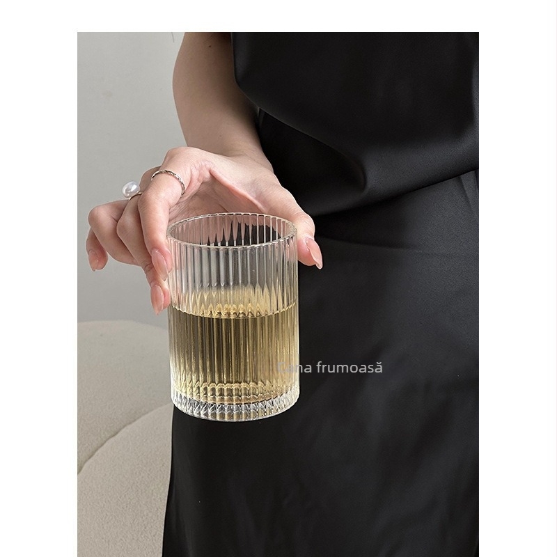 Ceșă de cafea din sticlă rezistentă la temperaturi, cu pereți dubli, stil japonez, cilindrică, fără mâner