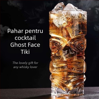 Three Carats Pahar de Tiki pentru cocktailuri din sticlă cu design Grimace, capacitate 301-400 ml, stil retro luxos