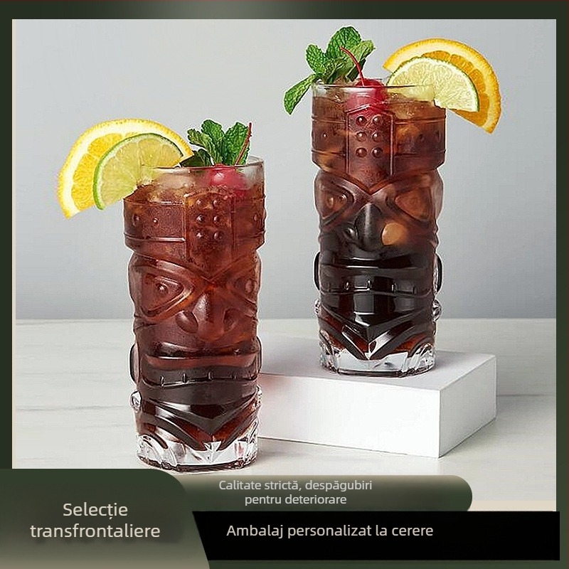 Three Carats Pahar de Tiki pentru cocktailuri din sticlă cu design Grimace, capacitate 301-400 ml, stil retro luxos