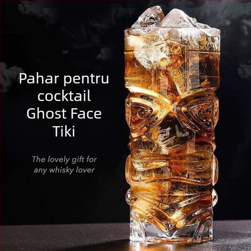 Three Carats Pahar de Tiki pentru cocktailuri din sticlă cu design Grimace, capacitate 301-400 ml, stil retro luxos