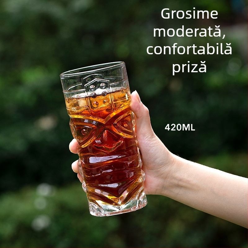 Three Carats Pahar de Tiki pentru cocktailuri din sticlă cu design Grimace, capacitate 301-400 ml, stil retro luxos
