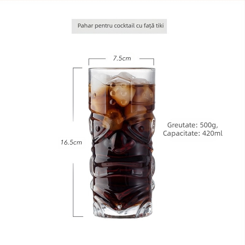 Three Carats Pahar de Tiki pentru cocktailuri din sticlă cu design Grimace, capacitate 301-400 ml, stil retro luxos