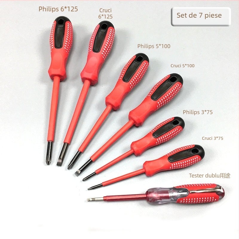 Set șurubelnițe izolate, 7 piese, cu tester de tensiune, vârfuri magnetice, oțel crom-vanadiu