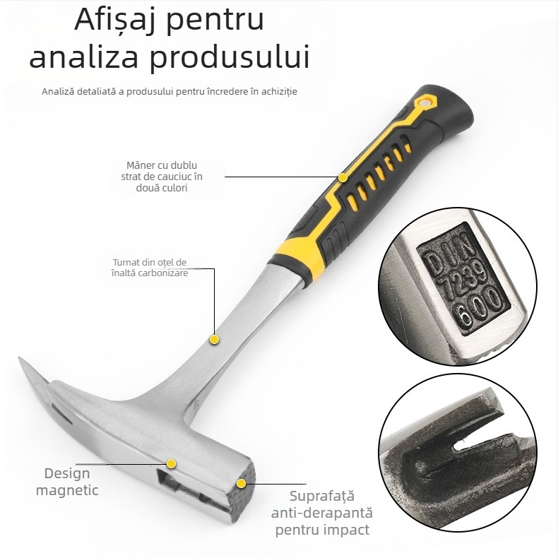 Ciocan de mână cu cap din oțel 45, mâner din plastic, lungime 325 mm, pentru explorări geologice.