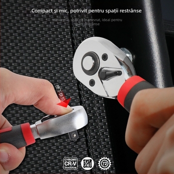 Cheie cu soclu, cu direcții duble, 72 dinți, cu cuplu înalt, mâner mic (Brand: Hi character ma; Material: oțel crom-vanadiu; Suprafață: cromare; Tip: cheie cu soclu)