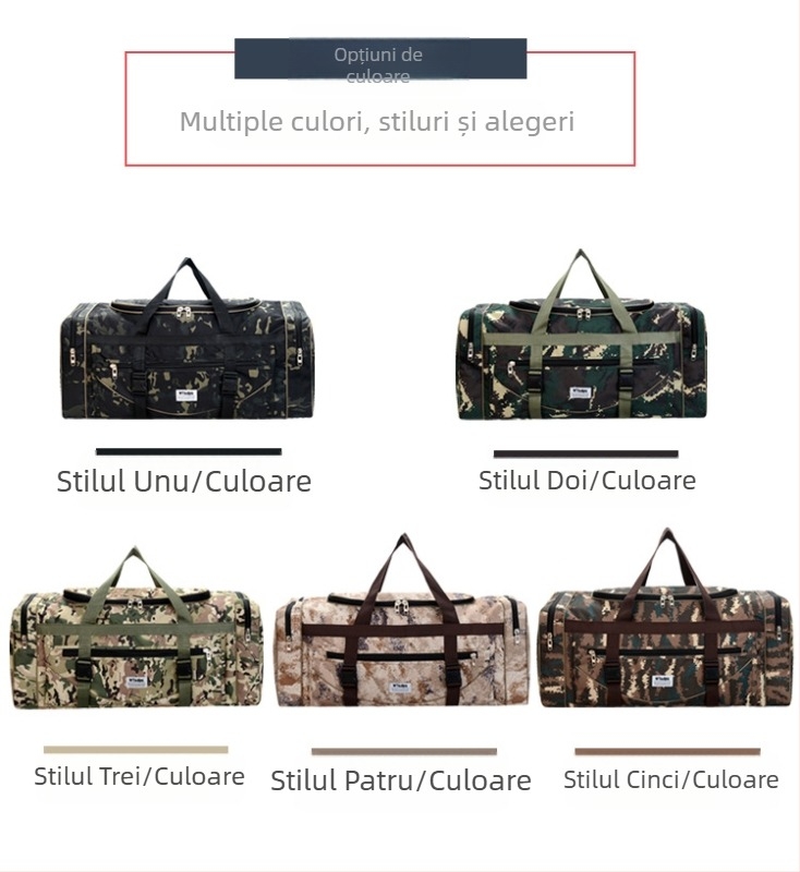 Geantă de voiaj din nailon, impermeabilă, capacitate 36–55L, cu trei curele de umăr
