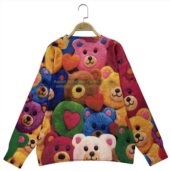 Pulover tricotat damă cu imprimeu all-over, guler rotund, primăvara 2025