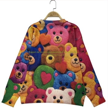 Pulover tricotat damă cu imprimeu all-over, guler rotund, primăvara 2025