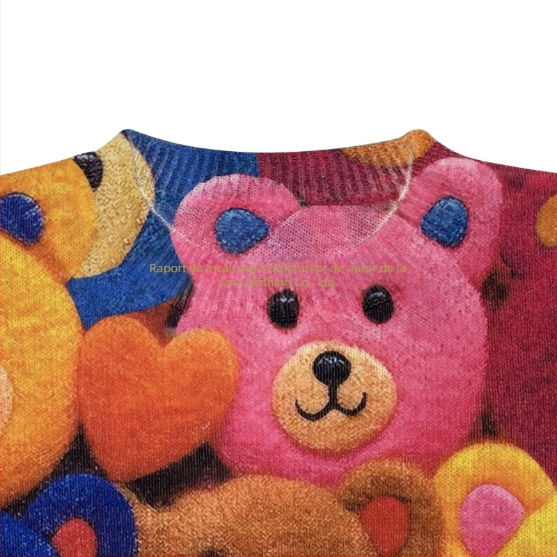 Pulover tricotat damă cu imprimeu all-over, guler rotund, primăvara 2025