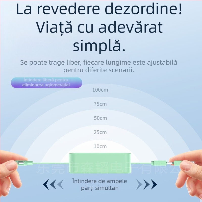 Cablu 3-în-1, 66W încărcare rapidă, design retractabil (Lightning, Micro USB, USB-C) pentru Android, iPhone și Huawei