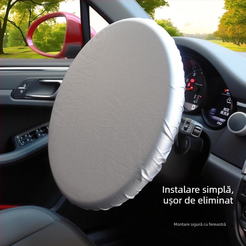 Husă pentru volan din material 190T, protecție solară și izolație termică, potrivire universală, instalare cu clipsuri