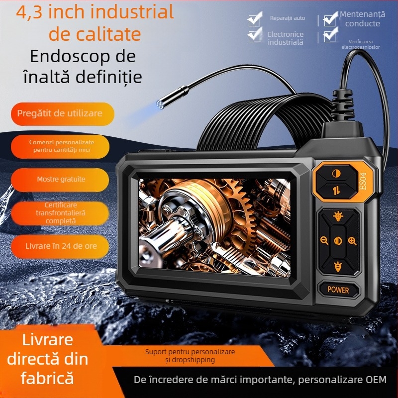 Endoscop cu ecran pentru întreținere industrială și inspectarea conductelor auto, diametrul sondei 8.5, IP67, lungimea de lucru 20-100, display de 4.3 inch, iluminare LED