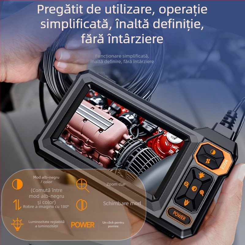 Endoscop cu ecran pentru întreținere industrială și inspectarea conductelor auto, diametrul sondei 8.5, IP67, lungimea de lucru 20-100, display de 4.3 inch, iluminare LED