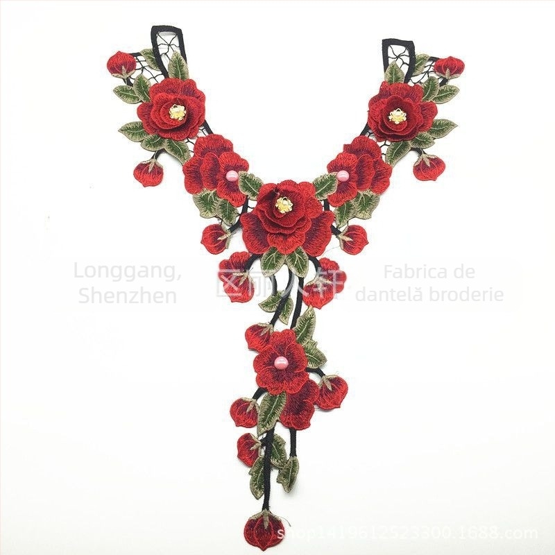 Dantelă brodată pentru îmbrăcăminte; fire de poliester; potrivit pentru haine femei, pălării și jeanși