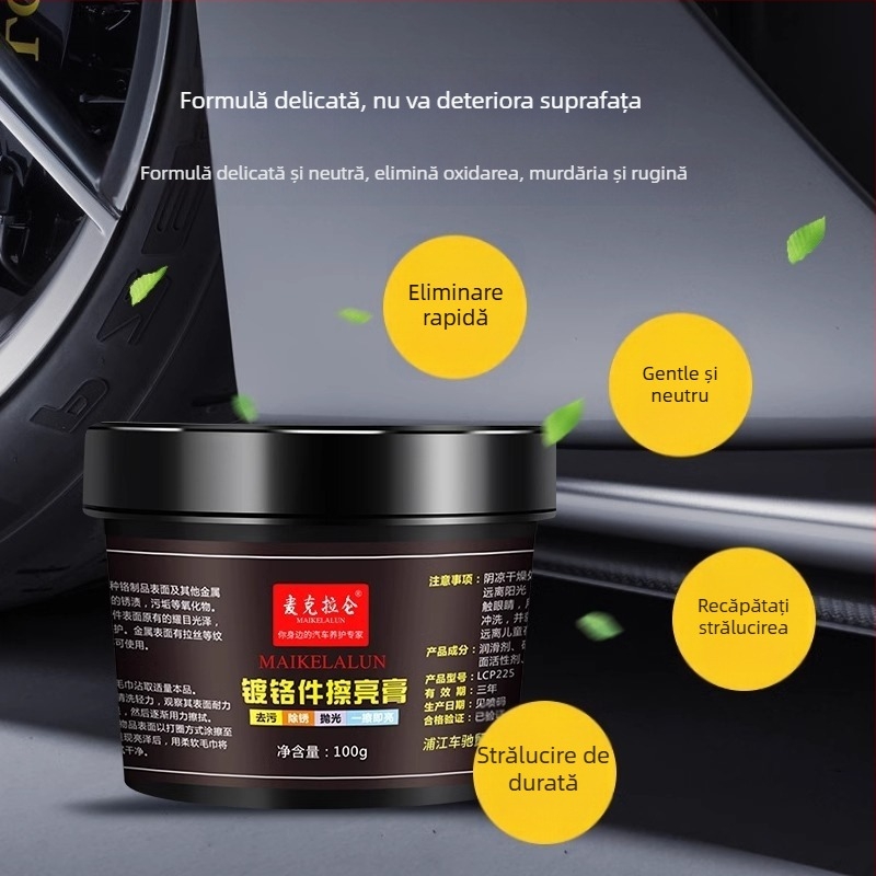 Îndepărtător de rugină pentru sigla mașinii pe suprafețe cromate – reparația oxidării, curățare pentru renovare