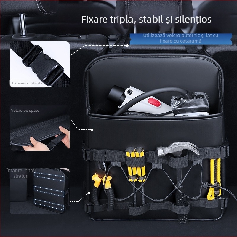 Cutie de depozitare din piele pentru portbagajul auto, montată pe spătarul scaunului, capacitate 9000 ml, impermeabilă, durabilă, personalizabilă prin imprimare de logo, cu mâner.