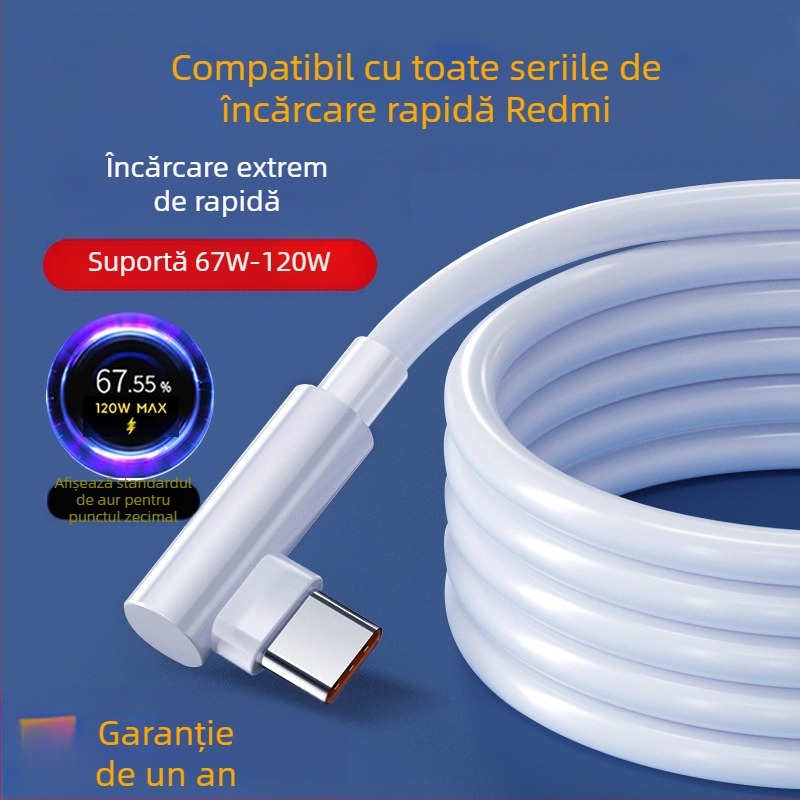 CABLU USB-C pentru încărcare rapidă, 120W, 1–2 m, TPE, compatibil Redmi K50 Extreme Edition, K60, K70 Pro, Xiaomi 13/14