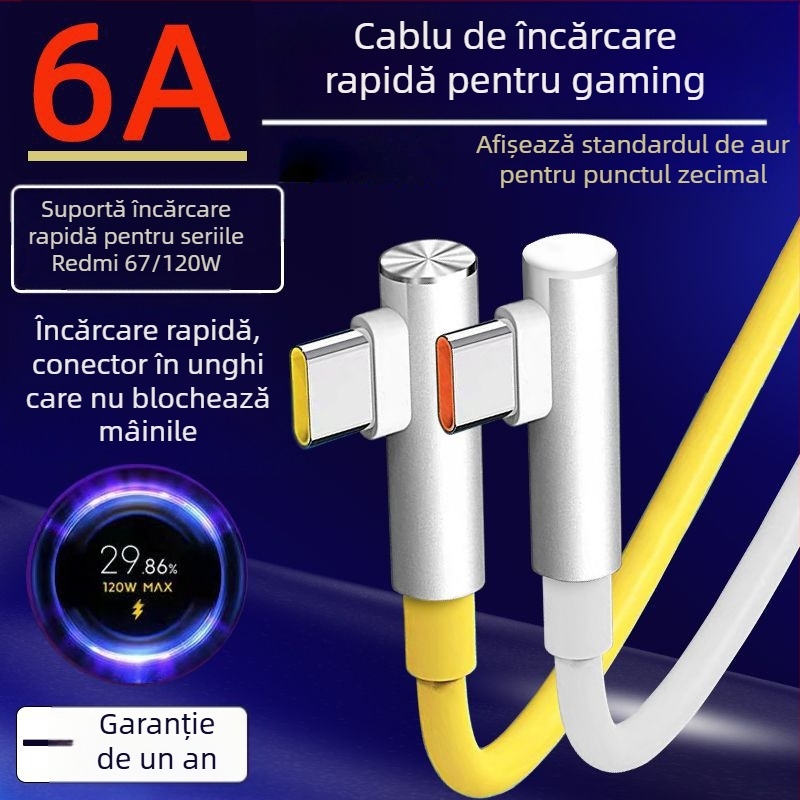 CABLU USB-C pentru încărcare rapidă, 120W, 1–2 m, TPE, compatibil Redmi K50 Extreme Edition, K60, K70 Pro, Xiaomi 13/14