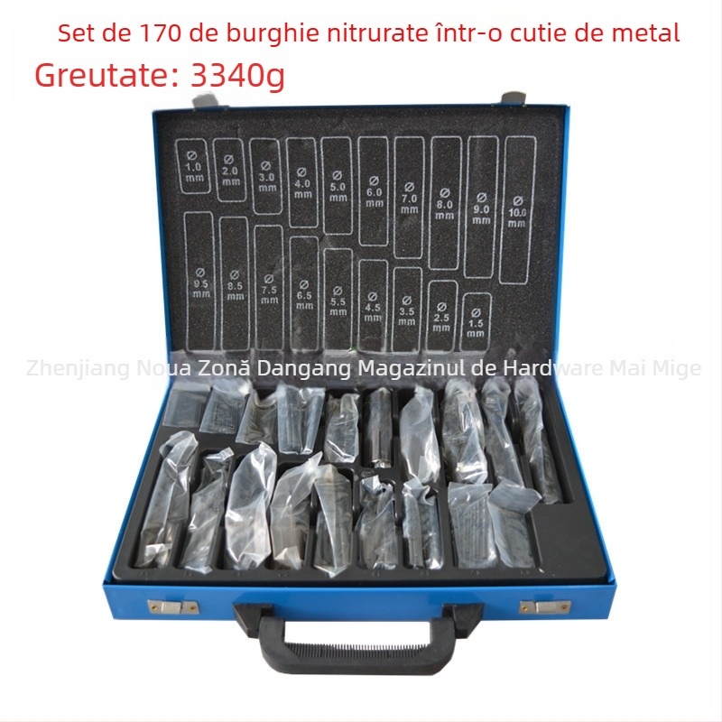 Set de 170 burghie spirale HSS nitridate, în cutie metalică