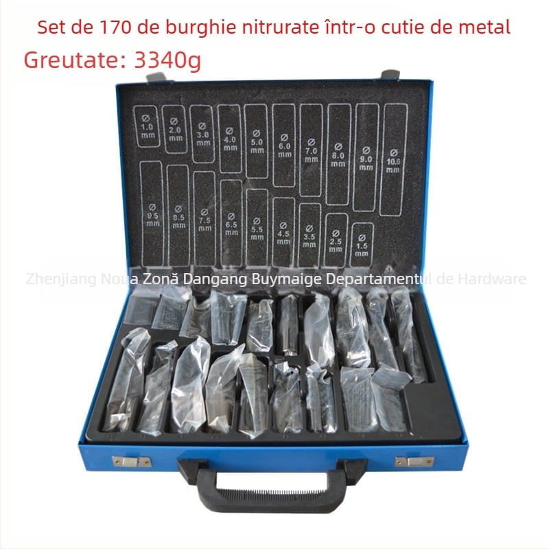 Set de 170 burghie spirale HSS nitridate, în cutie metalică