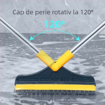 Perie pentru podea de baie, cap triunghiular, mâner lung, peri dure, cap rotativ, 270 g