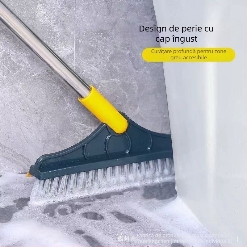 Perie pentru podea de baie, cap triunghiular, mâner lung, peri dure, cap rotativ, 270 g