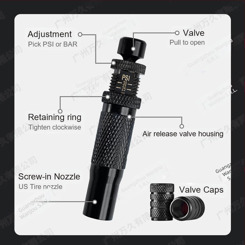 Valvă automată de eliberare a aerului pentru cauciucuri – portabilă, degajare rapidă a presiunii, pentru off-road/deșert, afișaj PSI