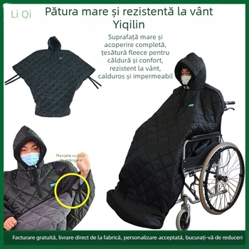 Pătură termică pentru scaun cu rotile pentru adulți, cu protecție împotriva vântului, din poliester; acoperire talie, gambe, umeri, genunchi și glezne