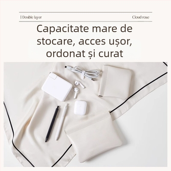 Geantă de depozitare cabluri cu închidere automată, exterior PU și căptușeală din flanel, organizator impermeabil pentru cabluri, căști cu fir și încărcător