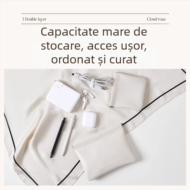 Geantă de depozitare cabluri cu închidere automată, exterior PU și căptușeală din flanel, organizator impermeabil pentru cabluri, căști cu fir și încărcător