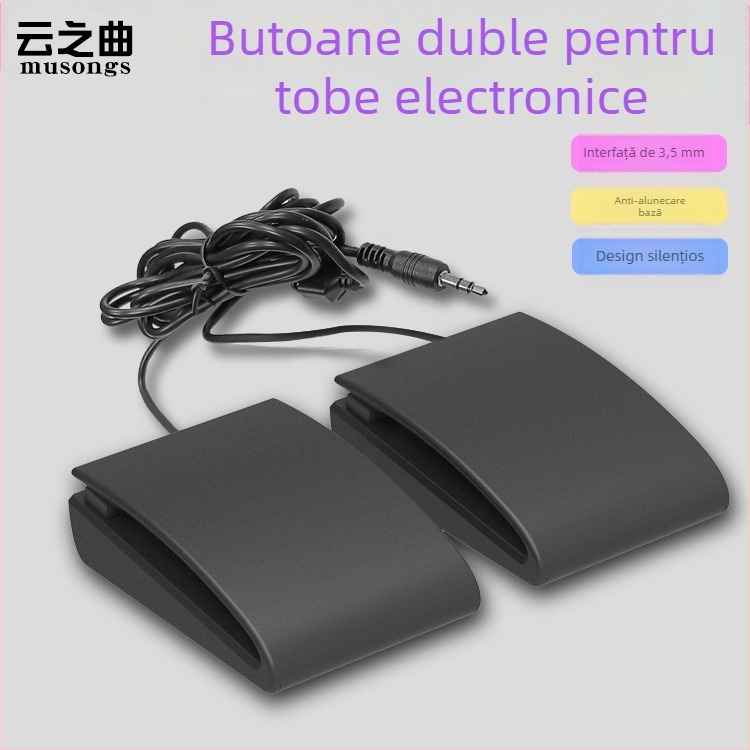 Pedal dublu pentru basă pentru kit electronic de tobe, model J-04, ABS, interfață 3,5 mm, 50.000 cicluri