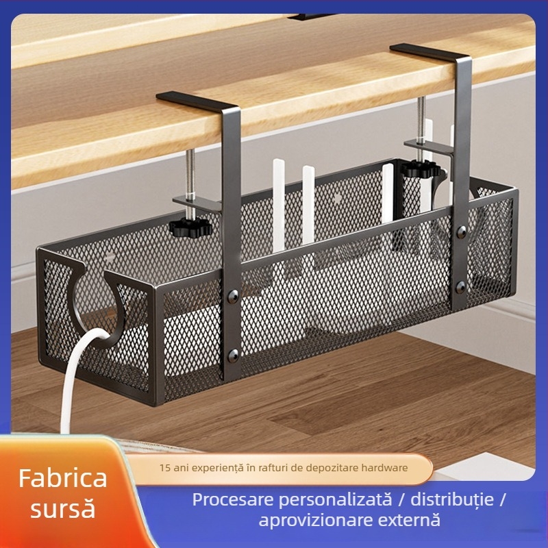Raft sub birou din oțel carbon pentru organizarea cablurilor și prizelor, spațiu de depozitare multifuncțional, design modern minimalist, un singur nivel