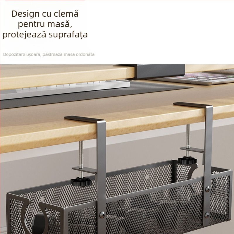 Raft sub birou din oțel carbon pentru organizarea cablurilor și prizelor, spațiu de depozitare multifuncțional, design modern minimalist, un singur nivel