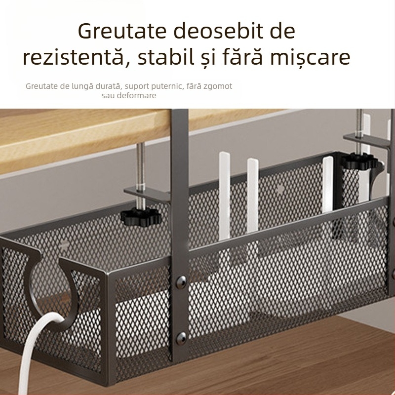 Raft sub birou din oțel carbon pentru organizarea cablurilor și prizelor, spațiu de depozitare multifuncțional, design modern minimalist, un singur nivel