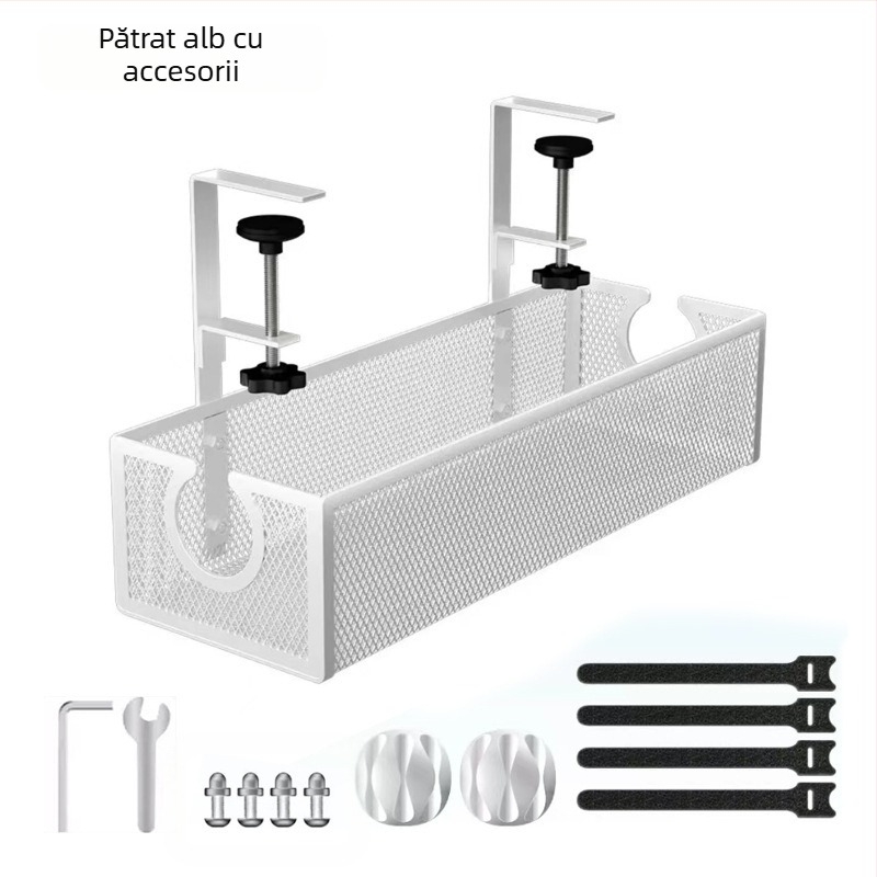 Raft sub birou din oțel carbon pentru organizarea cablurilor și prizelor, spațiu de depozitare multifuncțional, design modern minimalist, un singur nivel