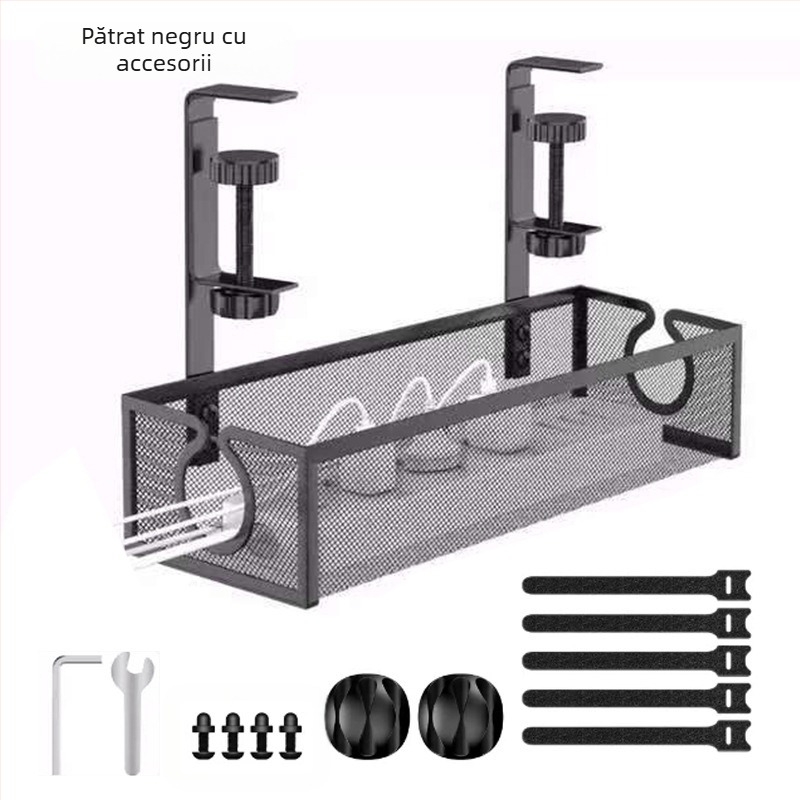 Raft sub birou din oțel carbon pentru organizarea cablurilor și prizelor, spațiu de depozitare multifuncțional, design modern minimalist, un singur nivel
