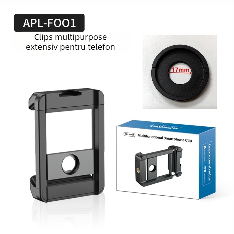 Obiectiv extern pentru telefon cu interfață universală de 17 mm, clips cu pernă antialunecare, corp din aliaj de aluminiu, compatibil cu trepied
