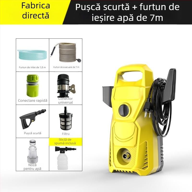 Mașină de curățat cu presiune pentru uz casnic, 3000W, 220V, 100 Bar, 6 L/min, furtun 7–20 m