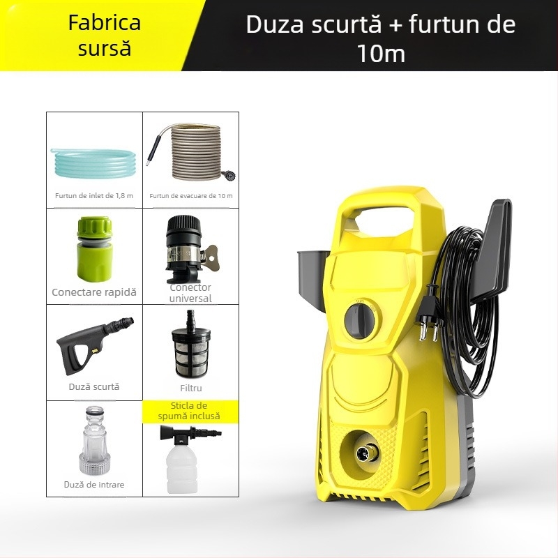 Mașină de curățat cu presiune pentru uz casnic, 3000W, 220V, 100 Bar, 6 L/min, furtun 7–20 m