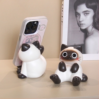 Suport pentru telefon în formă de pisică Siamese, decor de birou în stil Nordic, din rășină, cadou potrivit pentru ziua de naștere