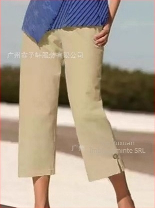 Pantaloni scurți de damă din bumbac și in, talie elastică, croială dreaptă, microelastic, vară 2025