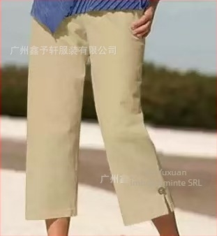 Pantaloni scurți de damă din bumbac și in, talie elastică, croială dreaptă, microelastic, vară 2025