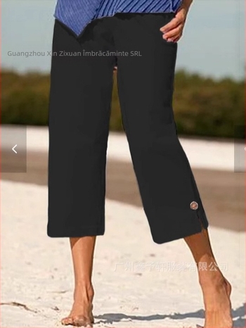 Pantaloni scurți de damă din bumbac și in, talie elastică, croială dreaptă, microelastic, vară 2025