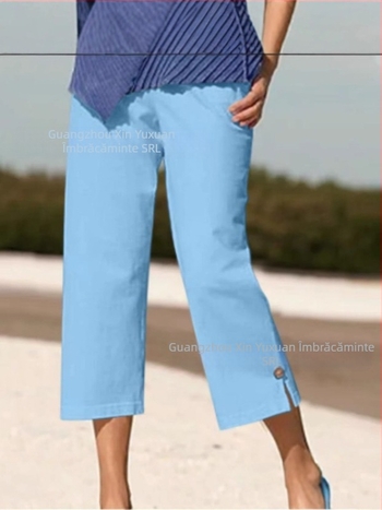 Pantaloni scurți de damă din bumbac și in, talie elastică, croială dreaptă, microelastic, vară 2025