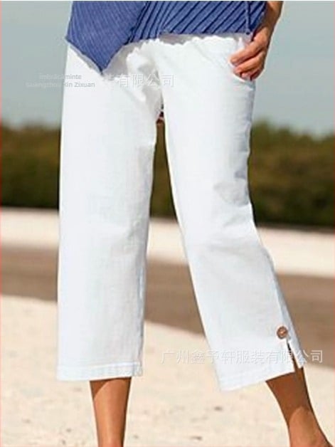 Pantaloni scurți de damă din bumbac și in, talie elastică, croială dreaptă, microelastic, vară 2025