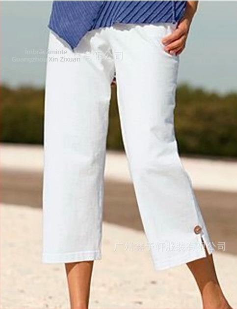 Pantaloni scurți de damă din bumbac și in, talie elastică, croială dreaptă, microelastic, vară 2025